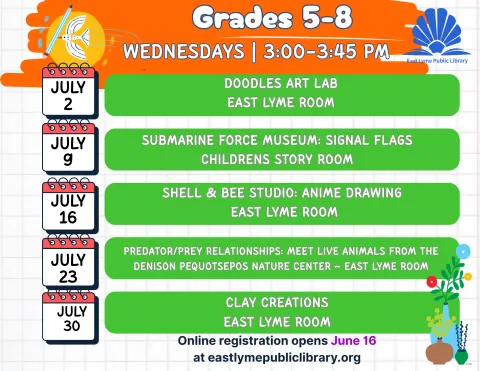 A calendar of events for tweens and teens in grades 5-8. 