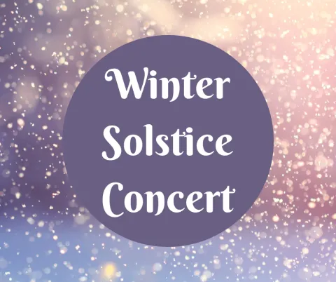 a snowy background with text that says "Winter Solstice Concert" 