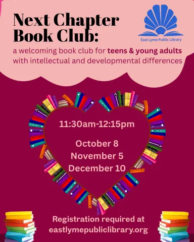 This is a photo of a heart shape made out of books. The text on the picture is the same as in the Event Details..